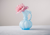 Vases - Opalescent Double Ruffled Handled Vase - Blue