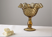 Compotes & Bowls - Fancy Ruffled Hobnail Compote - Amber